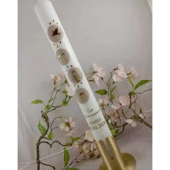 Kommunionkerze Taufkerze lang christliche Symbole Mädchen Jungen Name Datum individualisierbar 400/40 mm