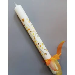 Kommunionkerze Taufkerze lang Mädchen Jungen gelb gold Sterne Name Datum individualisierbar