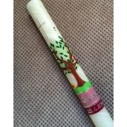 Kommunionkerze Taufkerze Lebensbaum, 25% Bienenwachs, handgeknetet, inkl. Beschriftungen, Farbwünsche möglich, Mädchen,