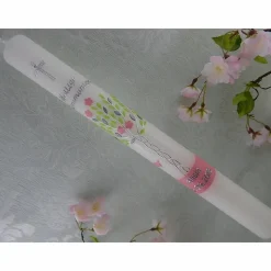 Kommunionkerze Taufkerze lang Mädchen Lebensbaum rosa grün silber Baum des Lebens Kreuz Sterne Name Datum individualisierbar