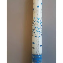 Kommunionkerze Taufkerze lang Jungen Lebensbaum blau  Baum des Lebens Kreuz Regenbogen Name Datum individualisierba