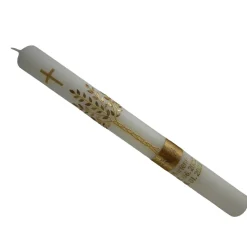 Kommunionkerze Taufkerze lang Mädchen Lebensbaum  gold Baum des Lebens Kreuz Regenbogen Name Datum individualisierbar 400/40 mm