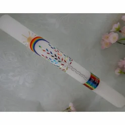 Kommunionkerze Taufkerze lang Mädchen Lebensbaum rosa silber Baum des Lebens Kreuz Regenbogen Name Datum individualisierbar 400/40 mm