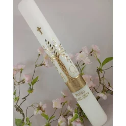 Kommunionkerze Taufkerze lang Mädchen Jungen Lebensbaum gold silber Baum des Lebens Kreuz  Name Datum individualisierbar