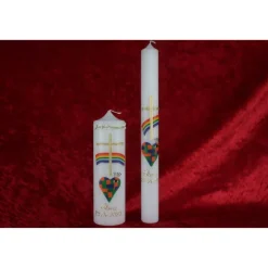 Kommunionkerze Taufkerze „Weites Herz – offene Augen“: Kunstvolles Mosaik aus handgefertigten Echtwachskacheln mit Regen