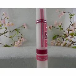 Kommunionkerze Taufkerze lang Mädchen Jungen violett pink silber Kreuz Taube Fisch Schleife Name Datum individualisierbar 400/40 mm oder 400/40 mm
