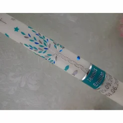 Kommunionkerze Taufkerze lang Jungen Lebensbaum mint silber Baum des Lebens Fische Namenskette Name Datum individualisierbar