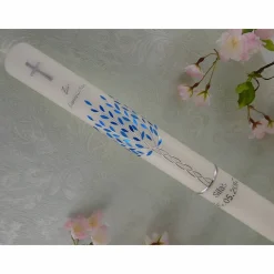 Kommunionkerze Taufkerze lang Jungen Lebensbaum blau silber Baum des Lebens Kreuz  Name Datum individualisierbar 400/40 mm