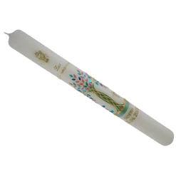 Kommunionkerze Taufkerze lang Mädchen Lebensbaum grün gold Baum des Lebens Kreuz Regenbogen Name Datum individualisierba