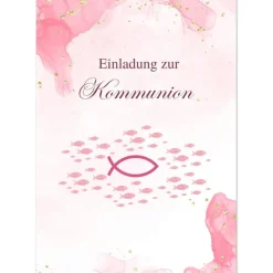 Kommunionseinladungen 10er-Set in Rosa, rosa Kommunionseinladungskarten, maritime Kommunionseinladung
