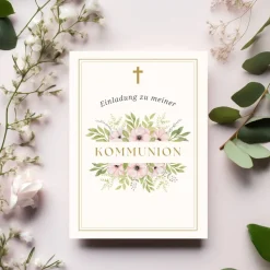 Kommunionseinladungskarten-Set 10er-Pack, florale Kommunionseinladung, blumige Einladung zur Kommunion