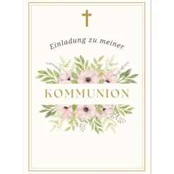 Kommunionseinladungskarten-Set 10er-Pack, florale Kommunionseinladung, blumige Einladung zur Kommunion