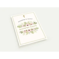 Kommunionseinladungskarten-Set 10er-Pack, florale Kommunionseinladung, blumige Einladung zur Kommunion