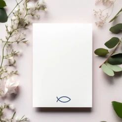 Kommunionseinladungskarten 10er-Set in Blau, Kommunionseinladungen mit Fischsymbol, maritime Kommunionseinladung