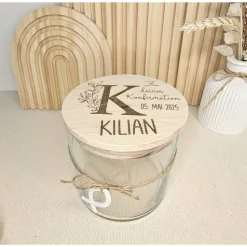 Kommunionsgeschenk mit Namen Geschenkglas Vorratsglas Gravur