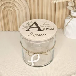 Kommunionsgeschenk mit Namen Geschenkglas Vorratsglas Gravur
