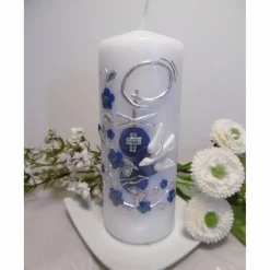 Kommunionskerze " Petrus-Kreuz " mit christlichen Symbolen und Blütenranke * Patenkerze * Tischkerze