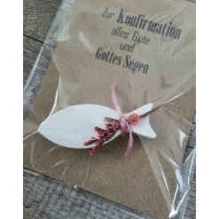 Konfirmation * Alles Gute * Gottes Segen * Karte mit Fisch * Keraflott * Rosa Trockenblumen