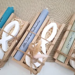 Konfirmation Konfirmationsgeschenk mit einem Fisch (Var 1) Kerzenhalter rund Geschenkset für Jungen und Mädchen Konfirma