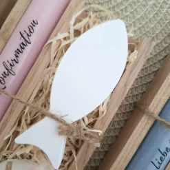 Konfirmation Konfirmationsgeschenk mit einem Fisch (Var 2) Kerzenhalter rund Geschenkset für Jungen und Mädchen Konfirma