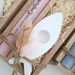 Konfirmation Konfirmationsgeschenk mit Kerzenhalter Fisch Geschenkset für Jungen und Mädchen Konfirmationskerze Kerzense