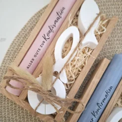 Konfirmation Konfirmationsgeschenk mit zwei Fischen Kerzenhalter rund Geschenkset für Jungen und Mädchen Konfirmationske