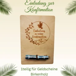 Konfirmation-Geldgeschenkkarten aus Birkenholz, 2teilig, 1teilig, Lasergravur, personalisierbar