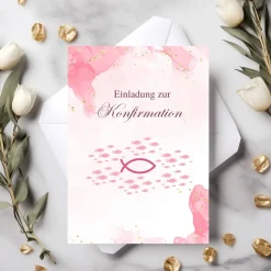 Konfirmationseinladungen 10er-Set in Rosa, rosa Konfirmationseinladungskarten, maritime Konfirmationseinladung