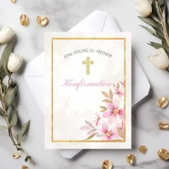 Konfirmationseinladungskarten-Set 10er-Pack, florale Konfirmationseinladung, blumige Einladung zur Konfirmation