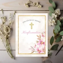 Konfirmationseinladungskarten-Set 10er-Pack, florale Konfirmationseinladung, blumige Einladung zur Konfirmation