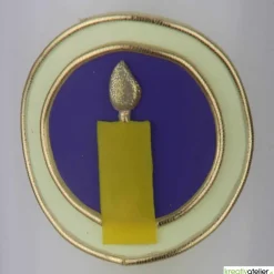 Konfirmationskerze Markus – Weiße Kerze mit drei Kacheln und christlichen Symbolen Licht, Kelch und Fisch