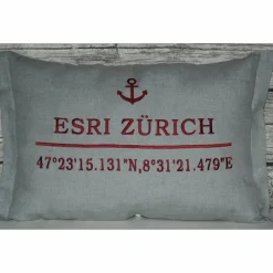 Koordinatenkissen mit Anker bestickt