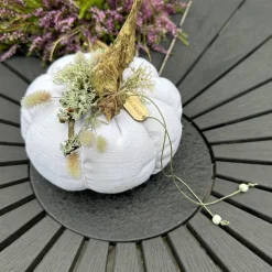 Kürbis aus Leinen XL in Rohweiß, Grün herbstliche skandi  Tischdeko
