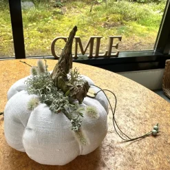 Kürbis aus Leinen XL in Rohweiß, Grün herbstliche skandi  Tischdeko