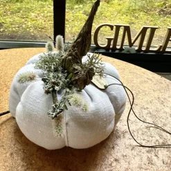 Kürbis aus Leinen XL in Rohweiß, Grün herbstliche skandi  Tischdeko