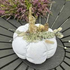 Kürbis aus Leinen XL in Rohweiß, Grün herbstliche skandi  Tischdeko