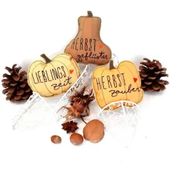 Kürbis bestickt, Herbstdeko Stoffkürbis 3er Set