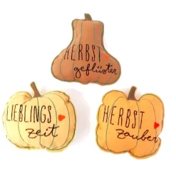 Kürbis bestickt, Herbstdeko Stoffkürbis 3er Set