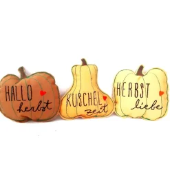 Kürbis bestickt, Herbstdeko Stoffkürbis 3er Set
