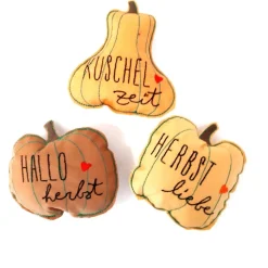 Kürbis bestickt, Herbstdeko Stoffkürbis 3er Set