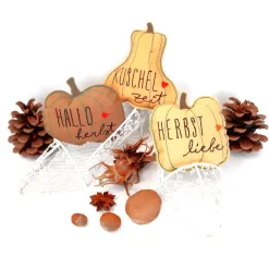 Kürbis bestickt, Herbstdeko Stoffkürbis 3er Set