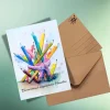 Kreative Einschulungskarte: Blumenstrauß aus Bleistiften – Postkarte DIN A6 auf Kraftpapier