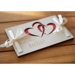 Kreatives Geldgeschenk zur Hochzeit & Geburtstag – Geldverpackung mit Herzmotiv aus Holz - Geschenkidee, Geldverpackung