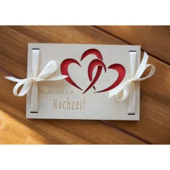 Kreatives Geldgeschenk zur Hochzeit & Geburtstag – Geldverpackung mit Herzmotiv aus Holz - Geschenkidee, Geldverpackung