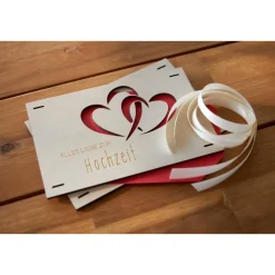 Kreatives Geldgeschenk zur Hochzeit & Geburtstag – Geldverpackung mit Herzmotiv aus Holz - Geschenkidee, Geldverpackung