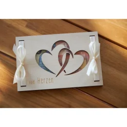 Kreatives Geldgeschenk zur Hochzeit & Geburtstag – Geldverpackung mit Herzmotiv aus Holz - Geschenkidee, Geldverpackung