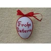 Kreuzstich Osterei Handarbeit gestickt  religiöses Motiv   9cm, rot weiß,