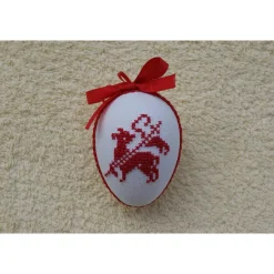 Kreuzstich Osterei Handarbeit gestickt  religiöses Motiv   9cm, rot weiß,