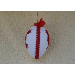 Kreuzstich Osterei Handarbeit gestickt  religiöses Motiv   9cm, rot weiß,