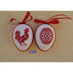 Kreuzstich Osterei Handarbeit gestickt  Oster Motiv   9cm, rot weiß,